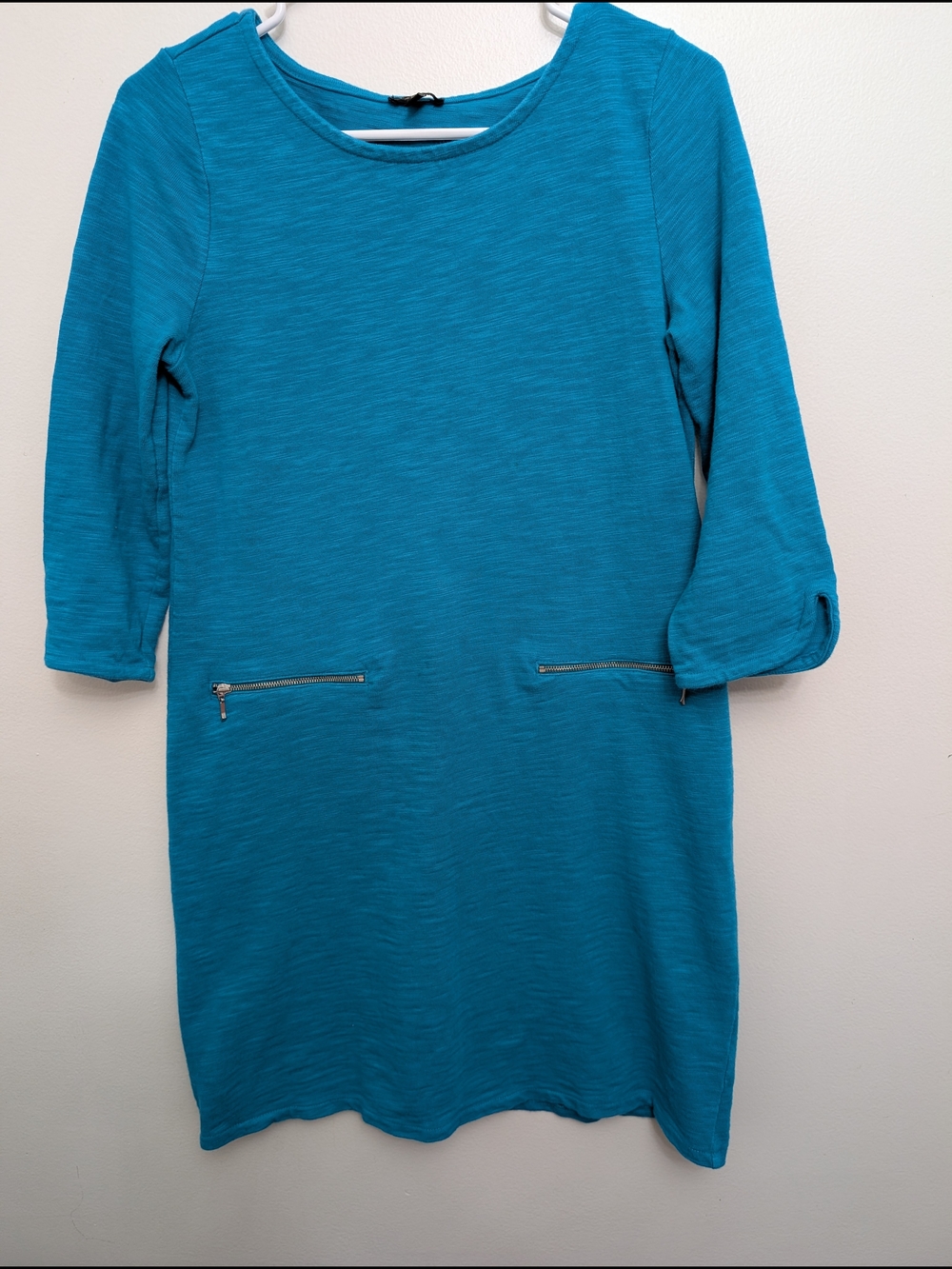 Talbots Teal 3/4 Sleeve Pocket-Front Knit Dress Size Petite Small